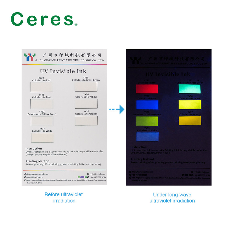 Inchiostro UV invisibile in erba incolore Inchiostro normale a base di solvente secco