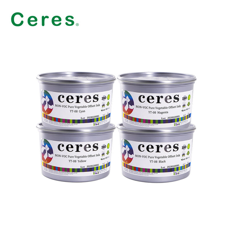Ceres YT-08 Inchiostro di stampa offset CMYK puro a base vegetale - Inchiostro ad alta lucentezza ecologico per imballaggi di carta e carbonio